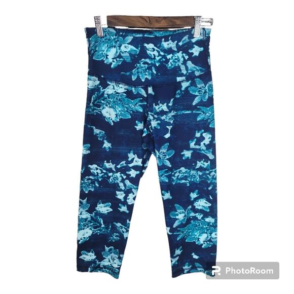 Old Navy Active Go-Dry Blue Floral Leggings Women's Size Medium - Picture 1 of 11